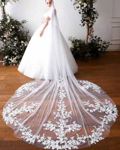 Vista 4 de ELAWBTY 55 velo de novia de encaje floral para mujer longitud catedral 1 T