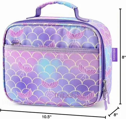 Vista 9 de Lonchera infantil para niñas pequeñas, bolsa de almuerzo aislada y reutilizable para la escuela, cola de sirena