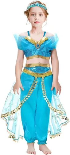 Vista 3 de Disfraz de princesa árabe para niñas con accesorios para la cabeza, accesorios de disfraces para Halloween, cumpleaños, fiesta de Navidad