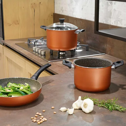 Vista 6 de Flonal Pepita Red Bronze - Juego de utensilios de cocina antiadherentes de aluminio forjado (8 piezas)