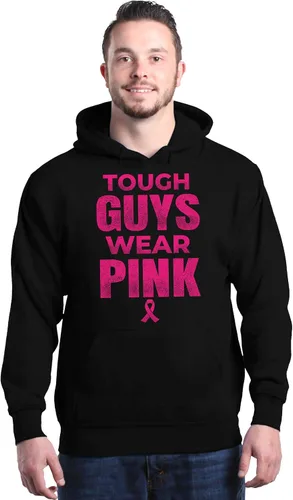 Vista 2 de shop4ever Tough Guys Wear Sudaderas rosas con capucha para concientizar sobre el cáncer de mama Negro