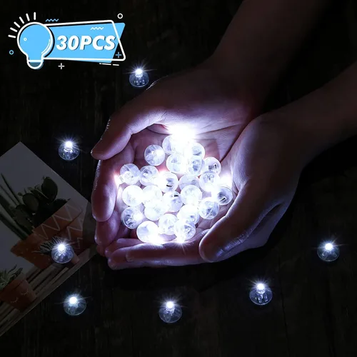 Vista 4 de LIHAO 30 piezas luces LED para globos, mini luces LED redondas de bola para linterna de papel, Navidad, Halloween, cumpleaños, boda (blanco)