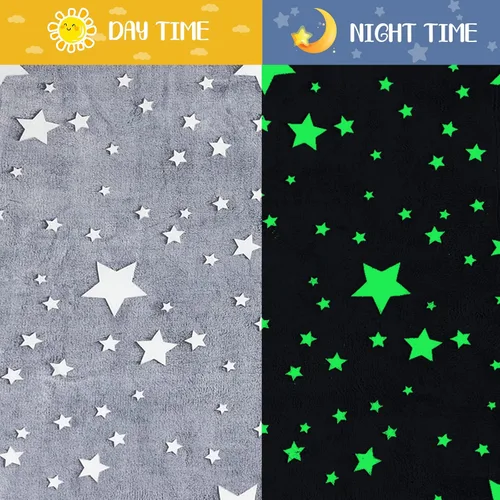 Vista 2 de 2 mantas que brillan en la oscuridad, regalos de Navidad y cumpleaños para niños, manta de franela suave y cálida para niños y niñas, 47 x 59