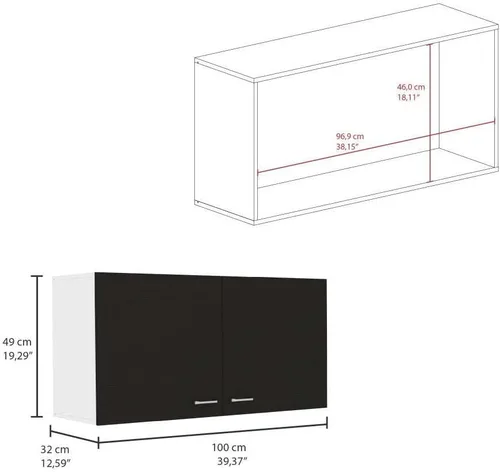 Vista 5 de Gabinete de pared Toran, dos estantes, puerta doble - negro