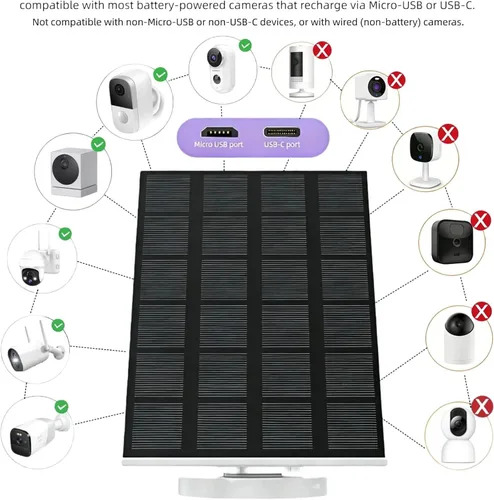 Vista 6 de Panel solar para comedero de pájaros, fuente de alimentación continua de 3W con enchufe tipo C para cámara de comedero de pájaros