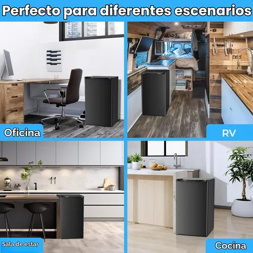Vista 7 de COWSAR Mini refrigerador de 3.2 pies cúbicos con congelador, refrigerador compacto independiente con puerta reversible y termostato de 7 Negro