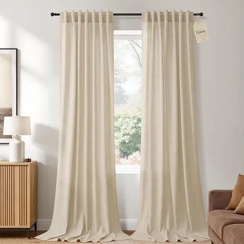 Vista 21 de Naturoom Cortinas de lino de 96 pulgadas de largo y 8 pies para sala de Crema Beige