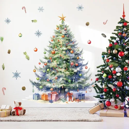 Vista 10 de 59x47 Pulgadas Adhesivos de Árbol de Navidad Azul Grande para Pared, Extraíbles DIY, Adhesivos de Árbol de Navidad Acuarela Gigantes para Baño