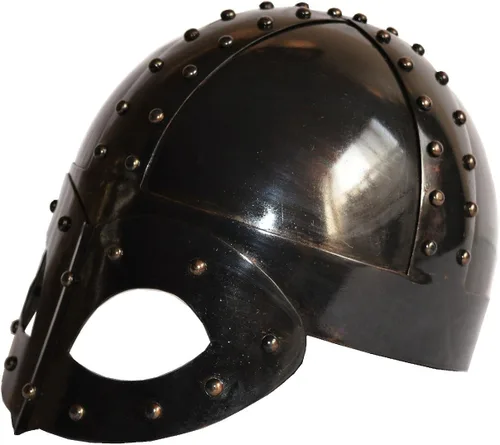 Vista 4 de SA International Casco antiguo negro con máscara vikinga medieval con forro y correa
