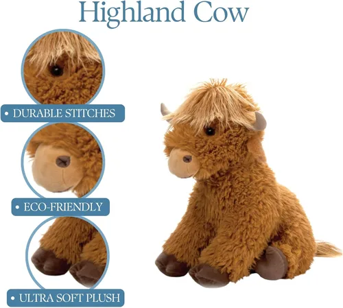 Vista 3 de The Petting Zoo Highland Cow - Peluche de animales de peluche, regalos para niños, animales salvajes de la vida silvestre, juguete de peluche