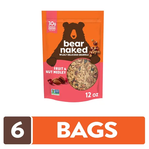 Vista 2 de Bear Naked Cereales de granola, vegetarianos, aperitivos de desayuno, frutas y nueces (6 bolsas)