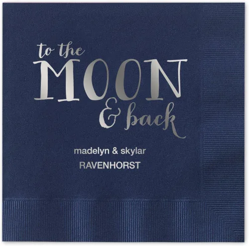 Vista 5 de Moon And Back - Servilletas de cena personalizadas, 100 servilletas negras de papel de 3 capas con elección de papel de aluminio/servilletas