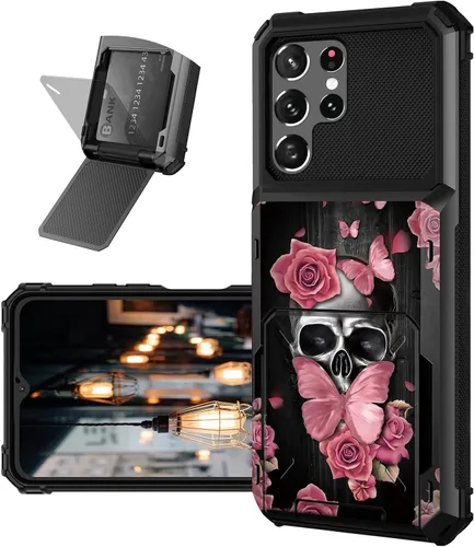 Vista 32 de Funda tipo cartera para Samsung Galaxy S22 Ultra con ranura para tarjetero, funda con tapa híbrida de doble capa, resistente, a prueba de golpes