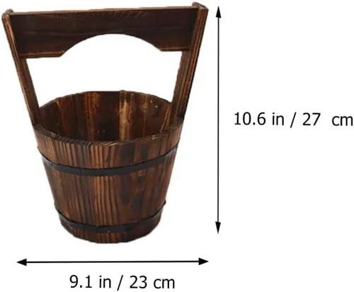 Vista 3 de DOITOOL Macetas colgantes rústicas de madera, maceta colgante de cubo rústico de madera para deseos, maceta para suculentas, maceta para patio