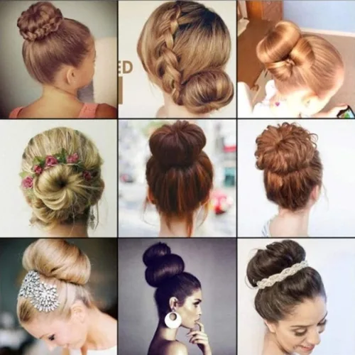 Vista 7 de 3 piezas de herramientas de peinado de cabello para mujer: moldeador de anillo de espuma para el cabello, accesorio de moño para el cabello, anillo