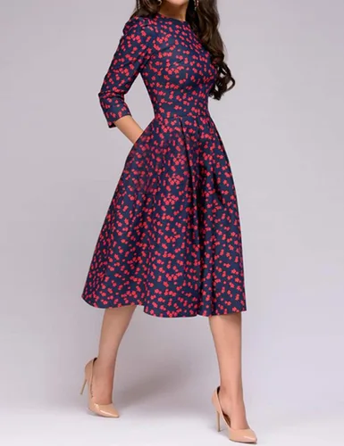 Vista 3 de Simple Flavor - Vestido para mujer, elegante, manga de 34, hasta por debajo de la rodilla, de época, con estampado floral, para eventos nocturnos