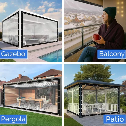 Vista 7 de Covers & all Lona Transparente de Servicio Pesado Impermeable, Lona Transparente de 20 mil con Ojales, Lona para Exteriores para Cubiertas de Patio