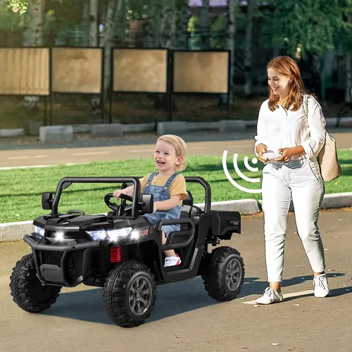 Vista 2 de Costzon Camión volquete con control remoto, UTV eléctrico de 12 V para niños con cama volquete eléctrica, función de balanceo, pala, 4 suspensiones