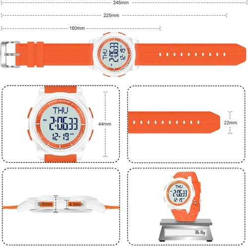 Vista 21 de Beeasy - Reloj digital de pulsera resistente al agua con cronómetro, alarma, cuenta regresiva, doble zona horaria, ultrafino, pantalla angular muy