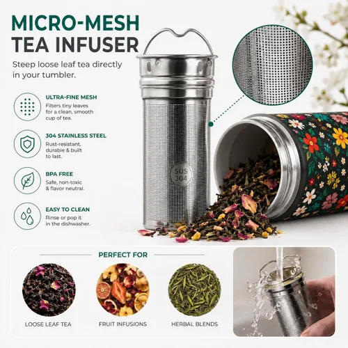 Vista 8 de Botella vaso térmico para té de 22 onzas con infusor, taza de viaje