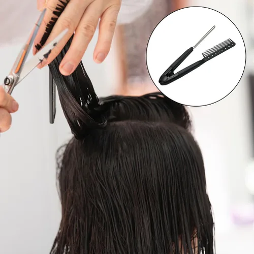 Vista 7 de FRCOLOR Cepillo alisador de cabello en forma de V, peine alisador para peluquería, herramienta compacta para peluquería y uso doméstico