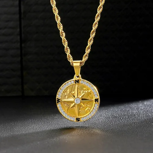 Vista 5 de KRKC&CO Coin Necklace Pendant, Gold Medallion Necklace Chain, CompassSt. ChristopherLionMedusaAngel Circle Vintage Coin Necklace For Men, Him