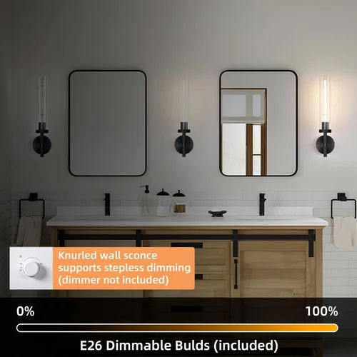 Vista 7 de Apliques de pared modernos en negro con cableado integrado, aplique de pared de 21'' con textura estriada para baño, aplique de pared