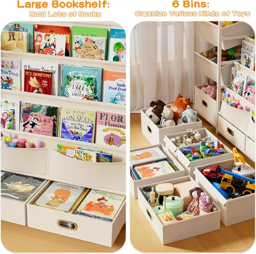 Vista 3 de HAVLOTII Estantería para niños y almacenamiento de juguetes, estante para libros para habitaciones de niños, estantería para bebés para guardería