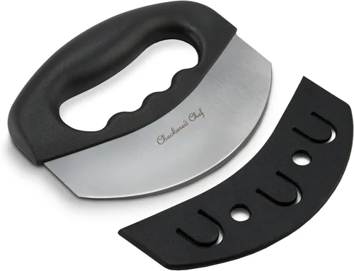 Vista 10 de Herramienta de corte de ensalada Checkered Chef, cuchillo Mezzaluna de acero inoxidable para vegetales