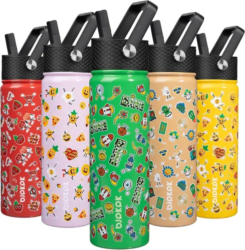 Vista 95 de BJPKPK Botella de agua con tapa con pajilla, botella de agua aislada de 15 onzas, botellas de agua de metal de acero inoxidable, termo reutilizable