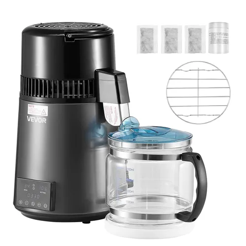 Vista 9 de VEVOR Destilador de Agua de 1750W, Fabricante de Agua Destilada de 0.4 Gal/H con Garrafa de Vidrio, Máquina Destiladora de Encimera de 4L/1.1 Gal
