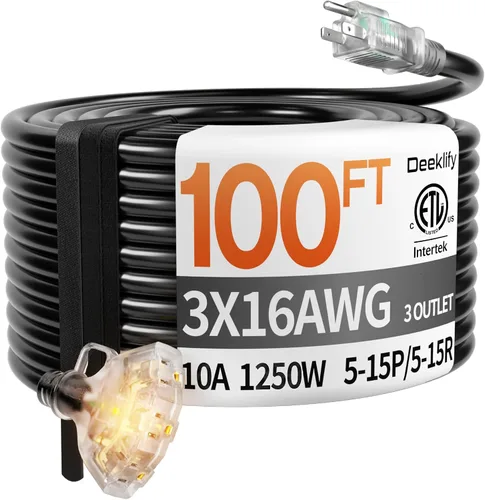 Vista 14 de Cable de extensión negro para exteriores de calibre 16 de 50 pies