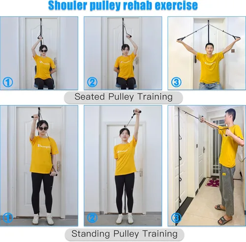 Vista 4 de ATENTO Sistema de polea de rehabilitación de hombro con asas de espuma│Polea de brazo con correa de puerta de anclaje múltiple para ejercicios