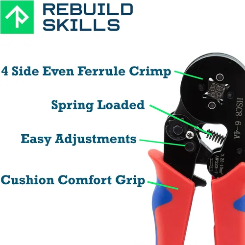 Vista 2 de Rebuild Skills Herramienta de prensado de virola AWG24-16, herramienta de prensado premium para terminales de cable, cables manguitos finales: ideal
