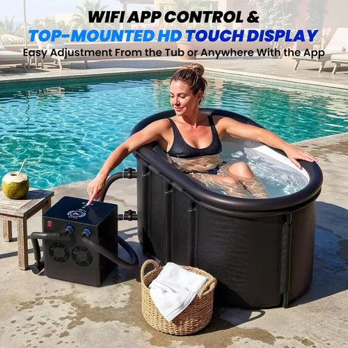 Vista 4 de Cold Plunge Chiller with Ice Bath Tub Kit, 1/3 HP Ice Bath Chiller with External Filter & Pump, WiFi App Control, Top-Mounted Touchscreen, 148 Gal