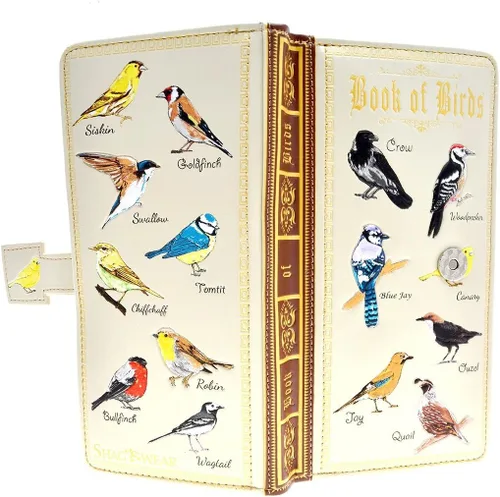 Vista 2 de Shag Wear Cartera de pájaro para mujer 7", Libro de Aves Beige, Moderno