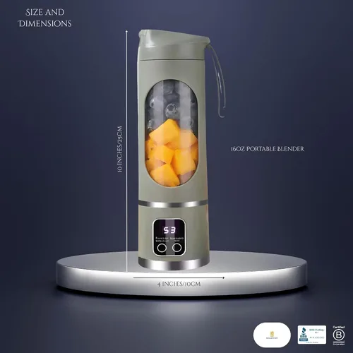 Vista 8 de Licuadora portátil de 16 oz/16.9 fl oz para jugos y batidos con 12 cuchillas de acero inoxidable Recargable por USB y control de múltiples Verde