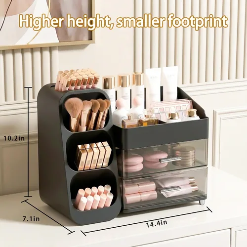Vista 5 de Organizador de maquillaje de gran capacidad con soporte para brochas de maquillaje para tocador, material grueso, organizador de encimera de baño