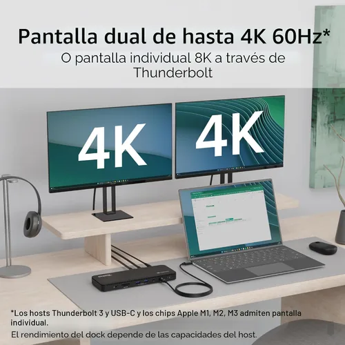 Vista 3 de Plugable Base de Conexión Thunderbolt 4 con Carga de 100W, Certificado Thunderbolt, Estación de Acoplamiento para Laptop con Monitor Dual Único 8K