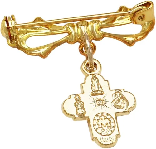 Vista 2 de Rosemarie Collections Broche pequeño con medalla de cruz de cuatro vías para mujer, regalo religioso Tono dorado