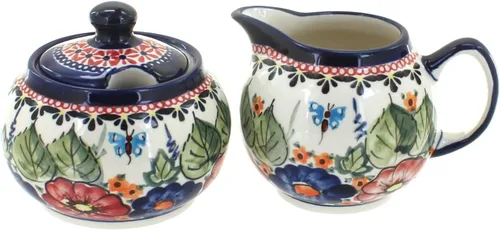 Vista 9 de Set de crema y azúcar de ballina de cerámica polaca Blue Rose