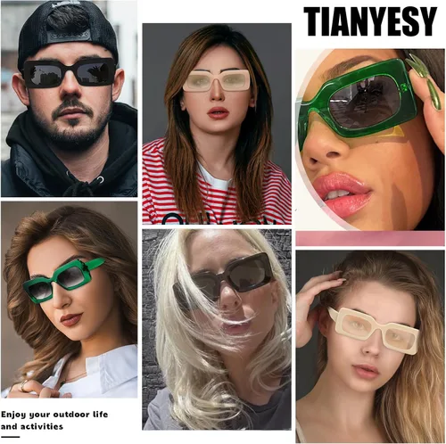 Vista 3 de TIANYESY Gafas de sol de moda para mujer y hombre, tonos cuadrados multicolor (jade suave + blanco), Jade suave+blanco