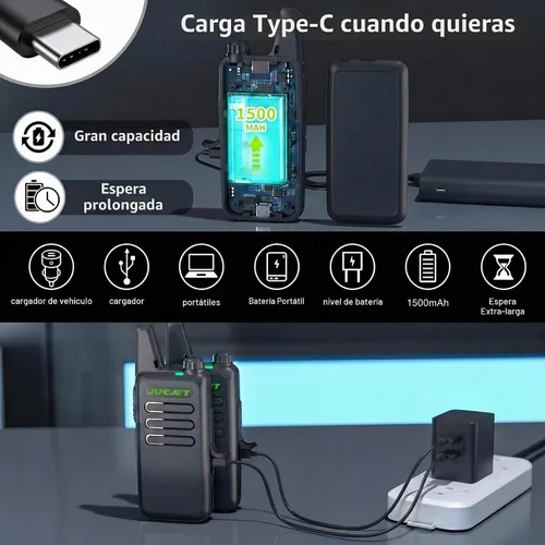 Vista 5 de Walkie Talkies F20 Compact FRS, paquete de 4 radios listos para usar T20-4 piezas
