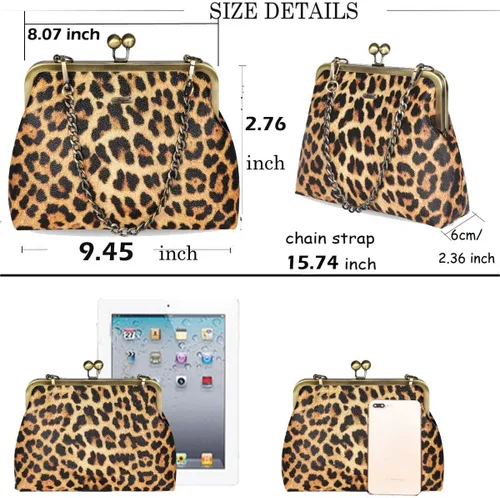 Vista 4 de Bolso vintage pequeño con estampado de leopardo y cierre de beso retro