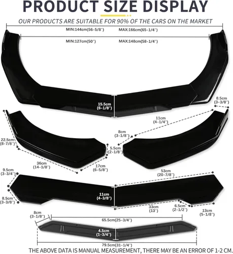 Vista 4 de DREAMOTOR Alerón Divisor Universal Ajustable para Parachoques Delantero de Automóvil, Labio Barbilla Spoiler, 4 Piezas, Protector Difusor Compatible