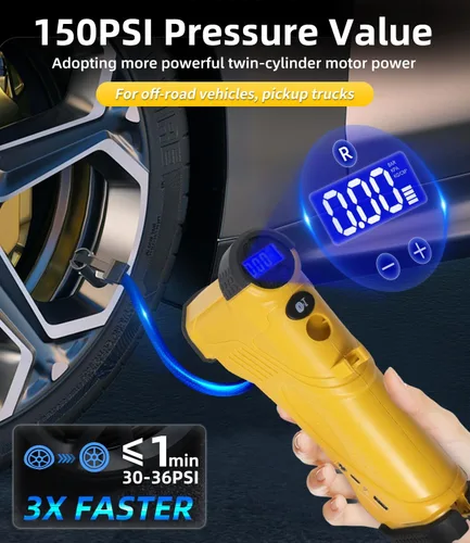 Vista 3 de TopAutoGear Compresor de aire portátil para inflador de neumáticos de 150 PSI, potencia dual de 12 V/20 V, salida USB, bomba de aire ideal