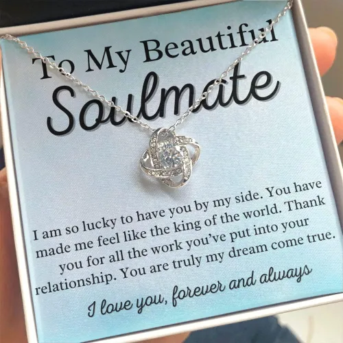 Vista 4 de to My Soulmate Love Knot Necklace - My Lovely Wife, Gifts for Girlfriend, Romantic Gifts for Her from Husband to Wife, Valentine's Day, for Wife WF5