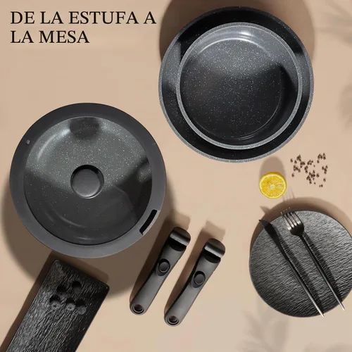 Vista 9 de GiPP Juego de sartenes antiadherentes de cerámica, mango extraíble, apto para lavavajillas y horno, sartenes antiadherentes con mango desmontable