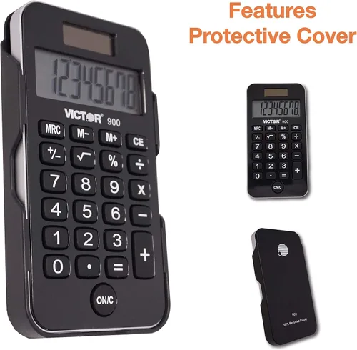 Vista 5 de Victor - Calculadora de bolsillo de alimentación dual de 8 dígitos, pantalla LCD fácil de leer con teclas de goma antideslizantes, calculadora