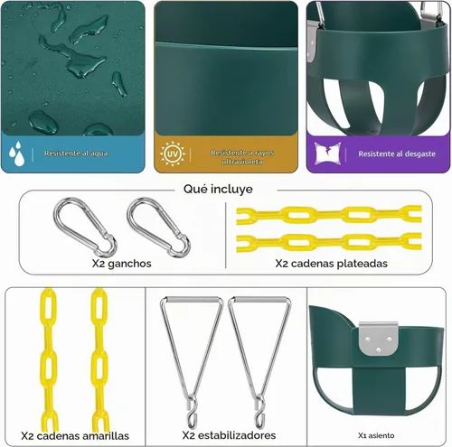 Vista 4 de Sorbus Cuna para bebé - Columpio para niños pequeños con respaldo alto, columpio tipo cubeta para bebés y niños pequeños, con cadenas recubiertas